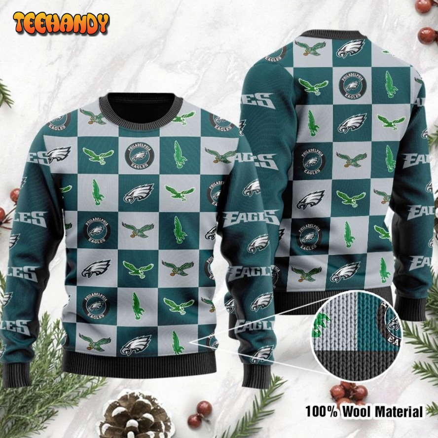 philadelphia eagles logo checkered flannel design ugly christmas sweater vw6b7