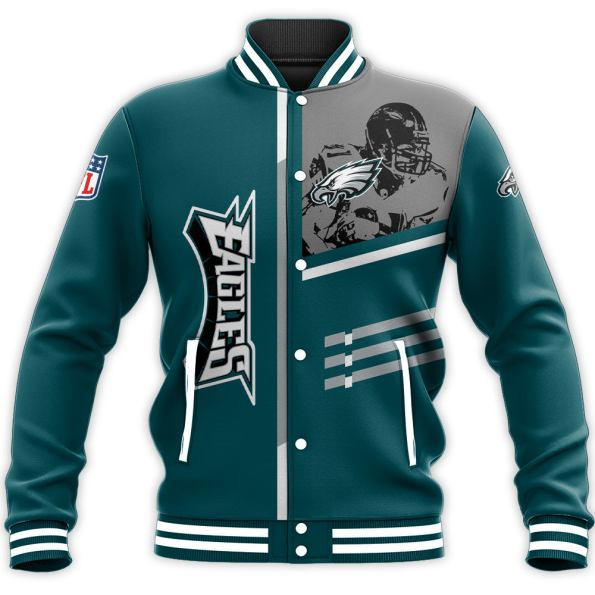 philadelphia eagles nfl football team logo custom name number 3d print baseball varsity jacket baseball jacket all over print tjjqv