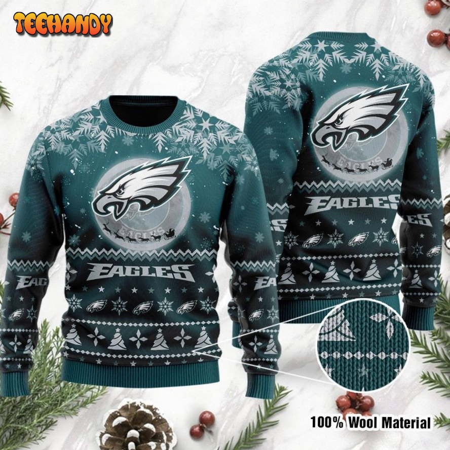 philadelphia eagles santa claus in the moon ugly christmas sweater ugly sweater 23im5