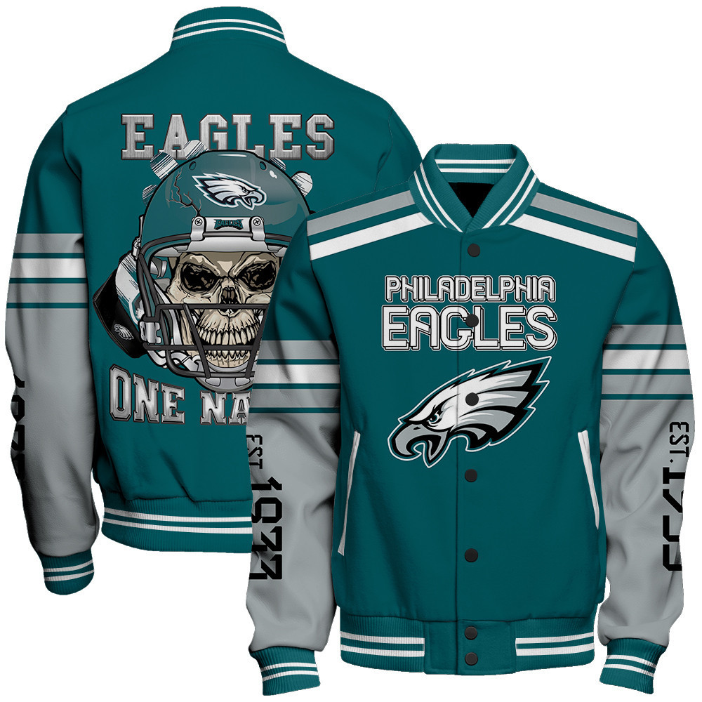 philadelphia eagles skull and gloves pattern baseball varsity jacket baseball jacket all over print vuocu