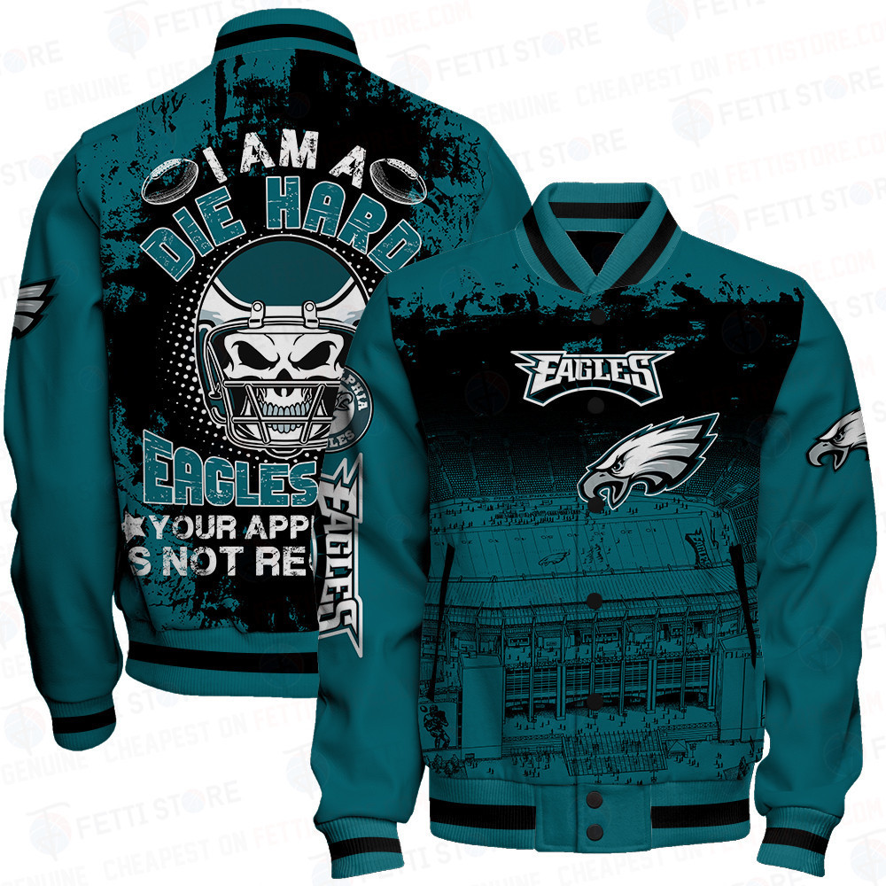 philadelphia eagles skull helmet halloween pattern baseball varsity jacket baseball jacket all over print hdjzu