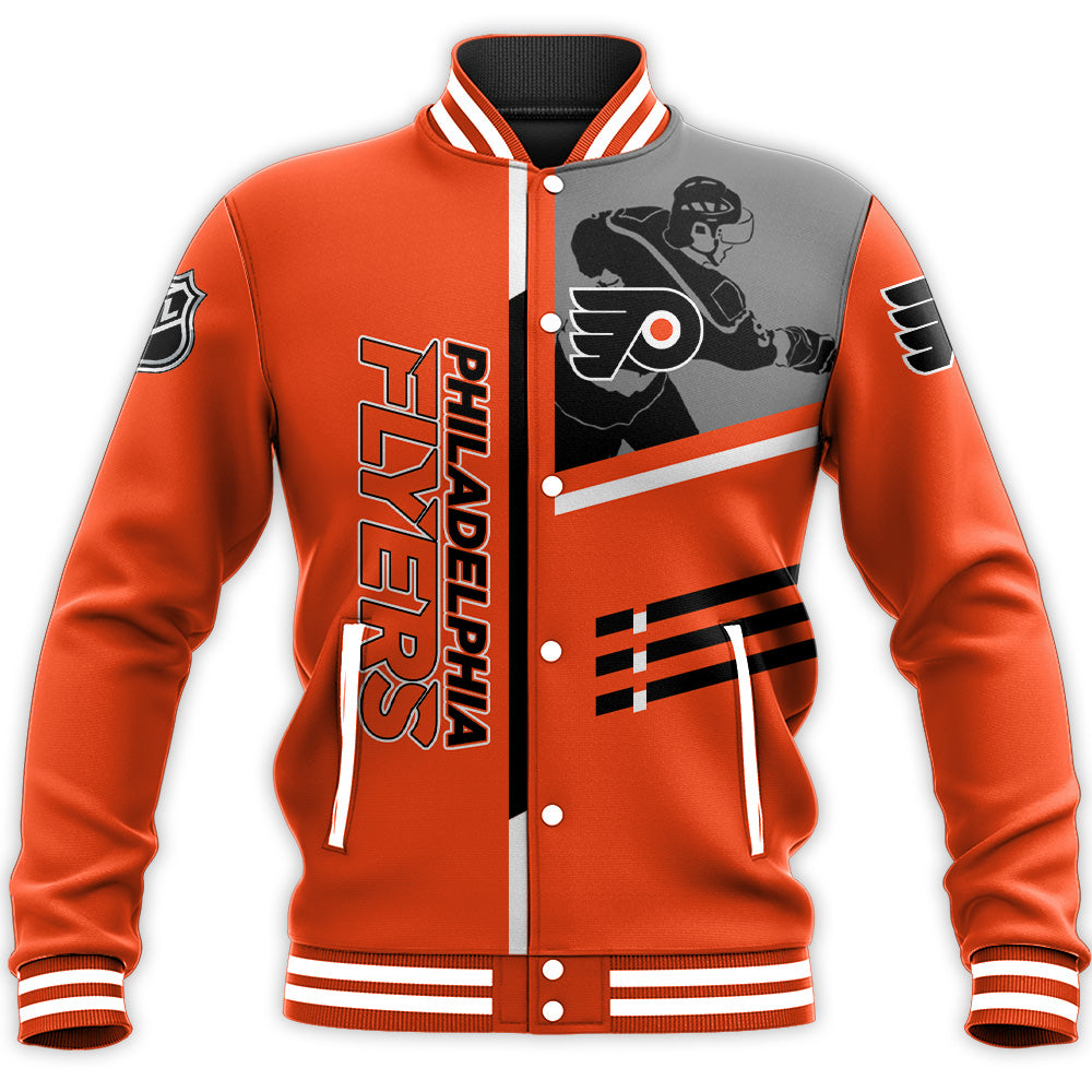 philadelphia flyers baseball jacket button up zipper hooded all over print personalized hockey for fan nhl ajmzt