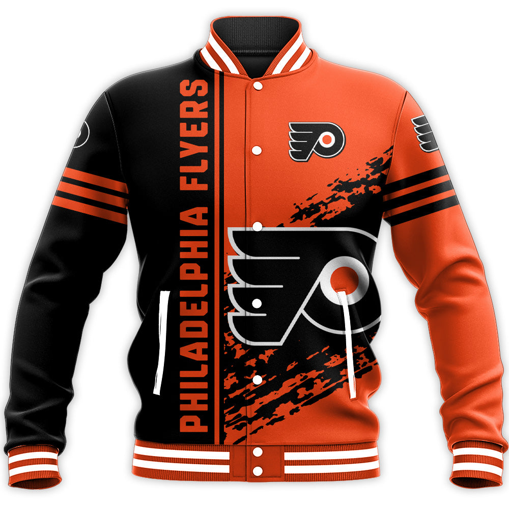 philadelphia flyers baseball jacket button up zipper hooded all over print quarter style nhl yxjjd