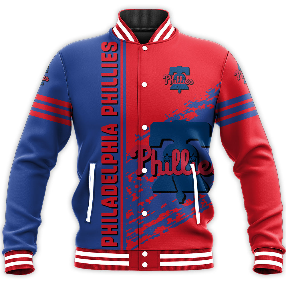 philadelphia phillies baseball jacket button up zipper hooded all over print quarter style mlb rxjbq