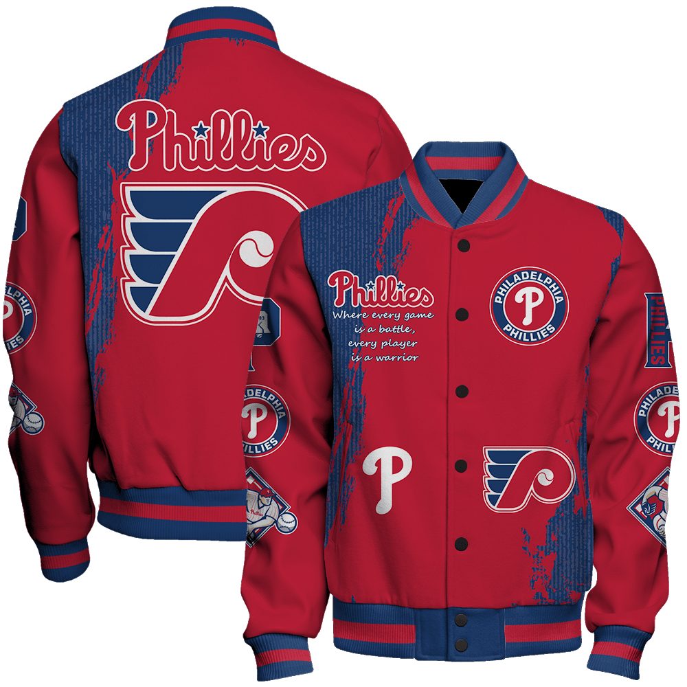 philadelphia phillies mlb baseball every game is a battle 3d unisex baseball varsity jacket baseball jacket all over print dyctl