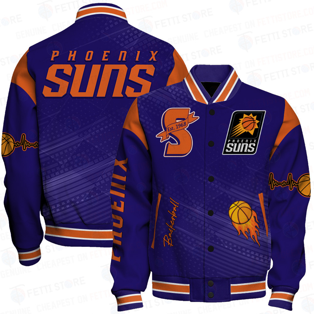 phoenix suns team logo sport pattern basketball baseball varsity jacket baseball jacket all over print 4sb3k