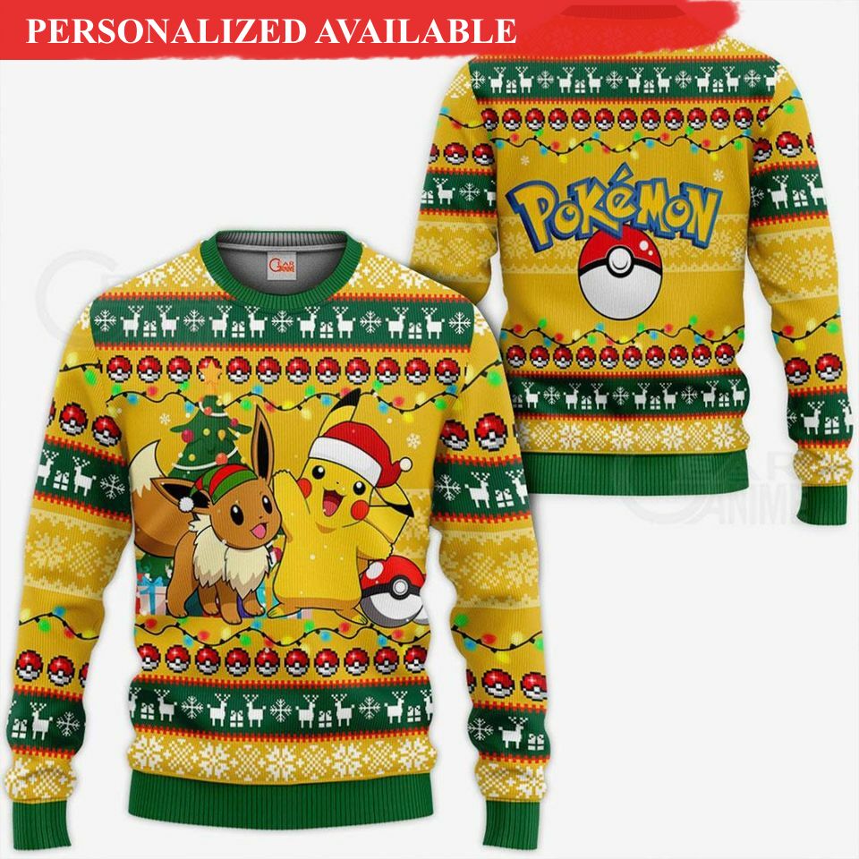 pika and eevee pkm ugly christmas sweater 3d sweater 7025