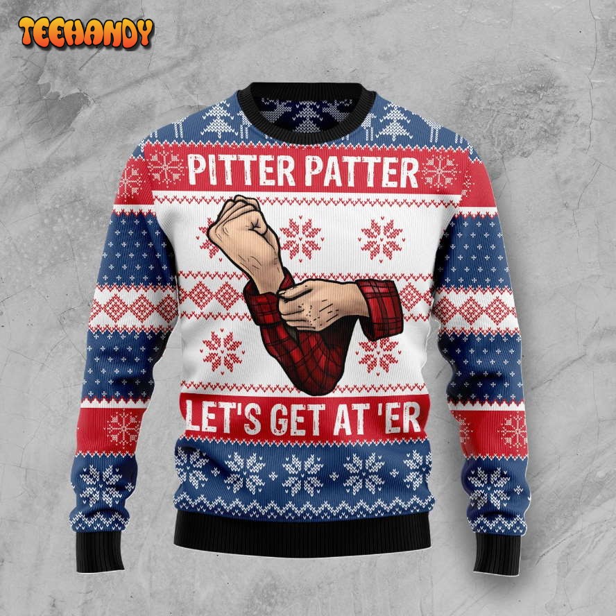 pitter patter lets get at er for unisex ugly christmas sweater jqvsv