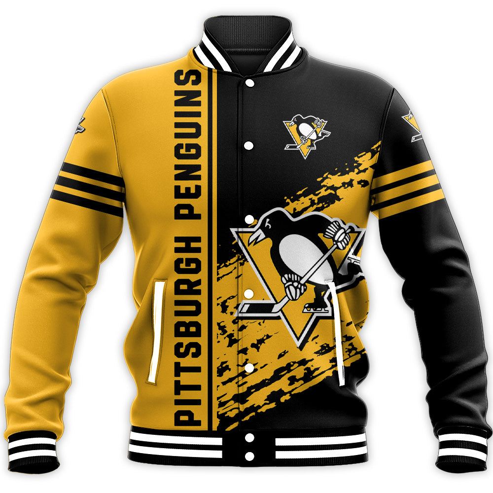 pittsburgh penguins baseball jacket button up zipper hooded all over print quarter style nhl tkxd7