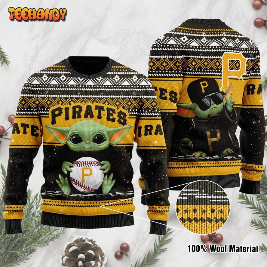 pittsburgh pirates grogu baby yoda hug logo ugly christmas sweater r4uty