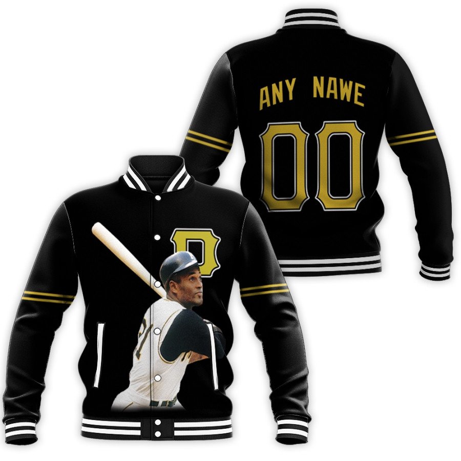 pittsburgh pirates roberto clemente 21 mlb black 2019 3d designed allover gift with personalized for pirates fans baseball jacket button up zipper hooded all over print mlb cagh8