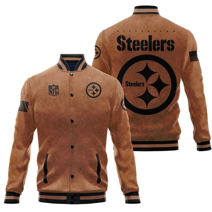 pittsburgh steelers 2023 salute to service club baseball jacket baseball varsity jacket baseball jacket all over print brown kajfp