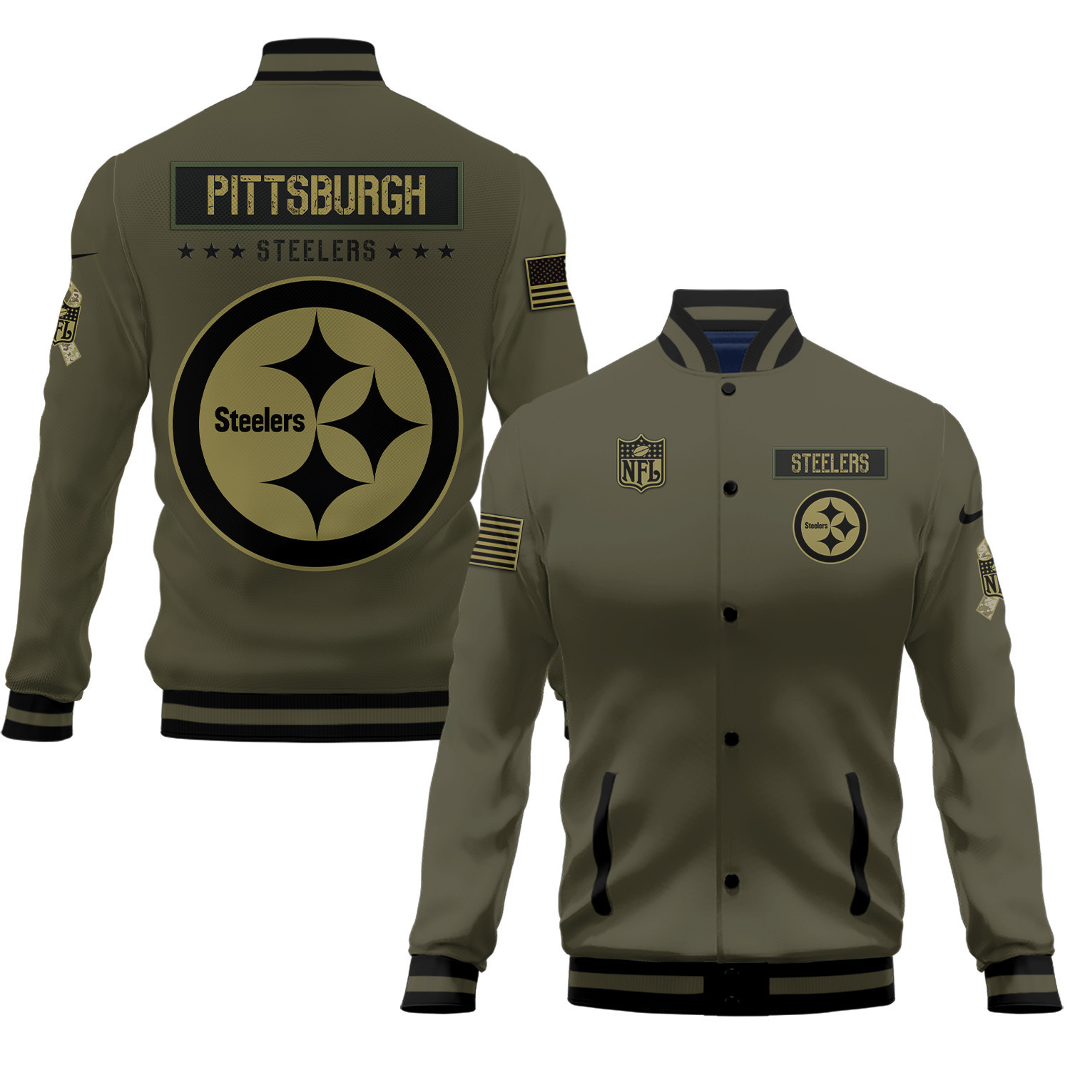 pittsburgh steelers 2023 salute to service club baseball jacket baseball varsity jacket baseball jacket all over print green nnkfu