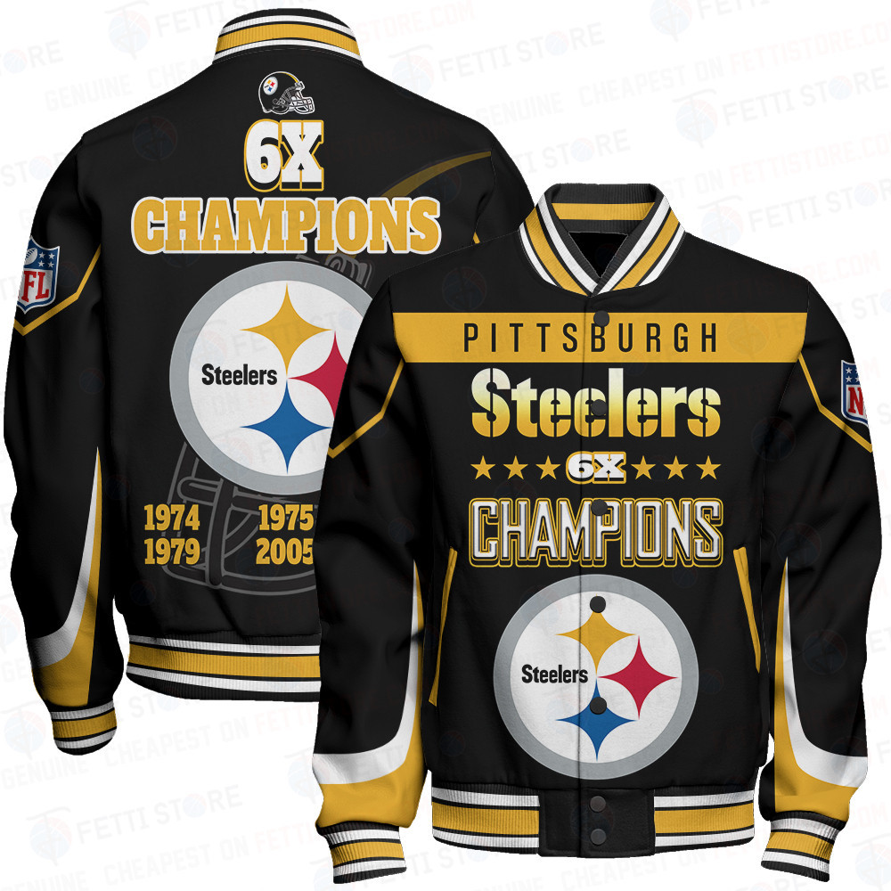 pittsburgh steelers 6x champions super bowl nfl baseball varsity jacket baseball jacket all over print stm v7 exdya