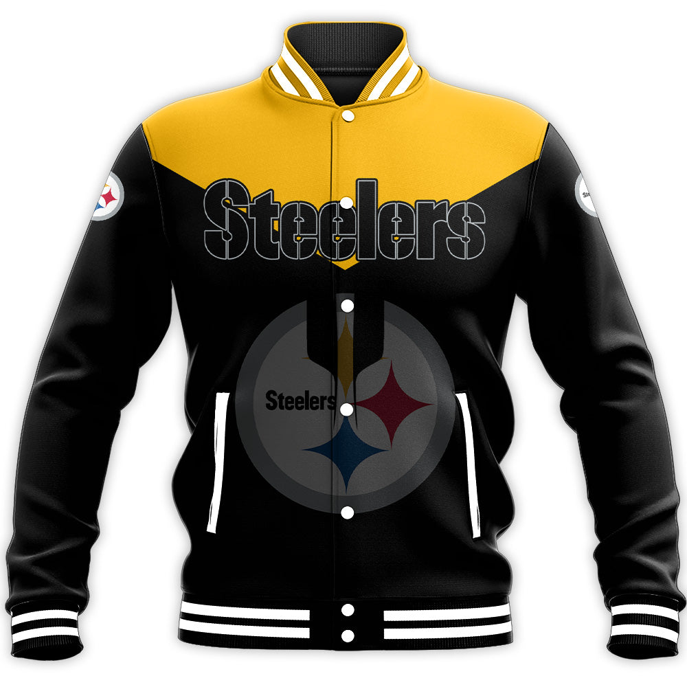 pittsburgh steelers baseball jacket button up zipper hooded all over print drinking style nfl kgerz