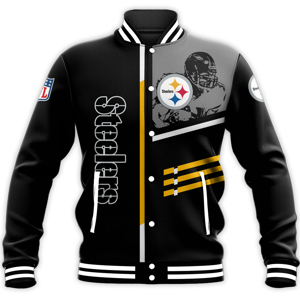 pittsburgh steelers baseball jacket button up zipper hooded all over print personalized football for fan nfl 7nqzj