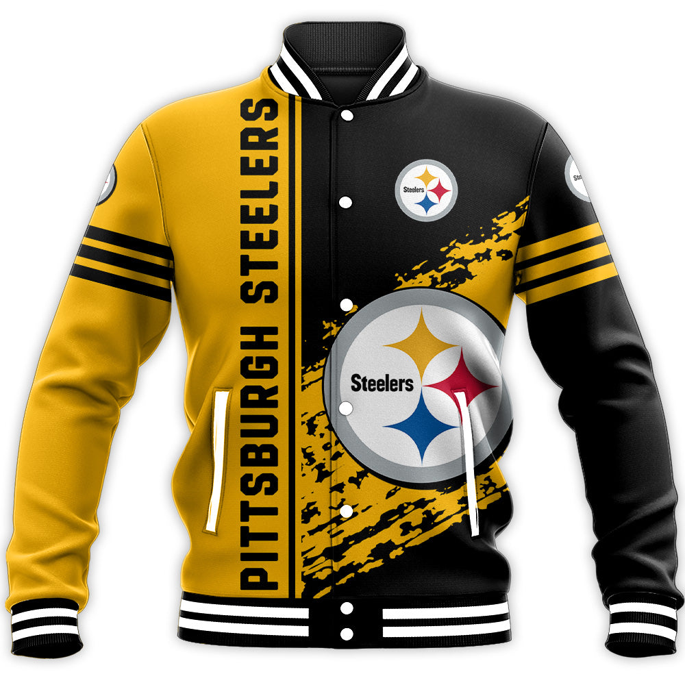 pittsburgh steelers baseball jacket button up zipper hooded all over print quarter style nfl 4ifav