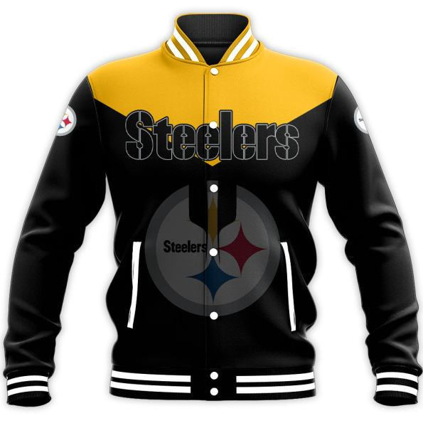 pittsburgh steelers nfl football yellow and black 3d print baseball varsity jacket baseball jacket all over print oolsr