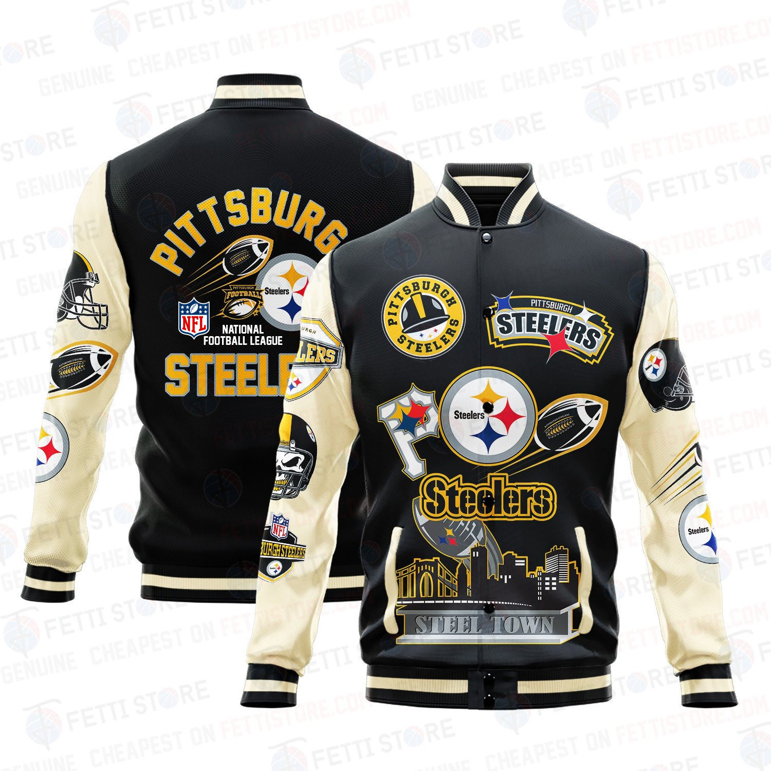 pittsburgh steelers nfl pattern baseball varsity jacket baseball jacket all over print cbcox