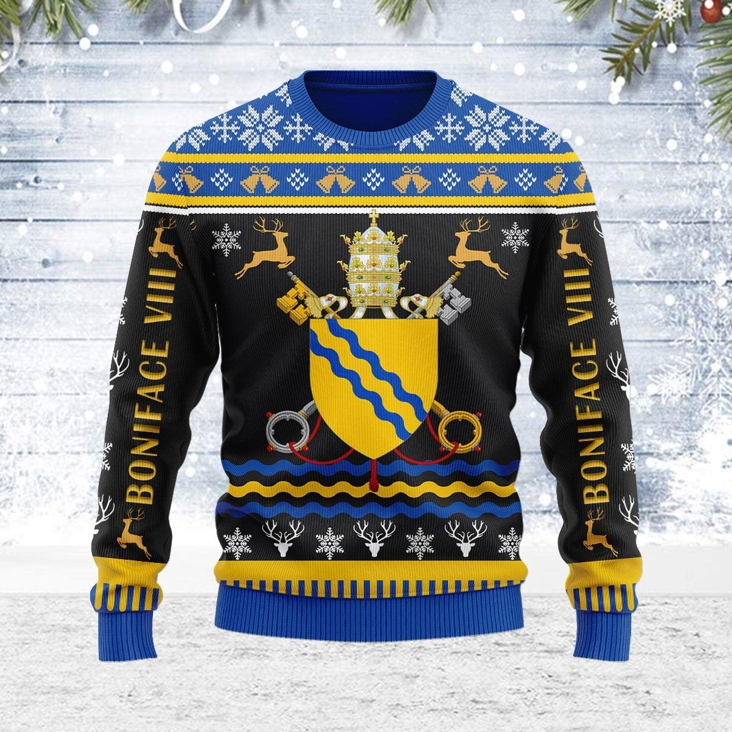 pope boniface viii coat of arms ugly christmas sweater gearhomie com