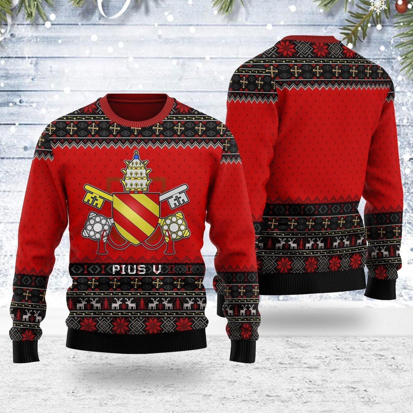 pope pius v ugly christmas sweater gearhomie com