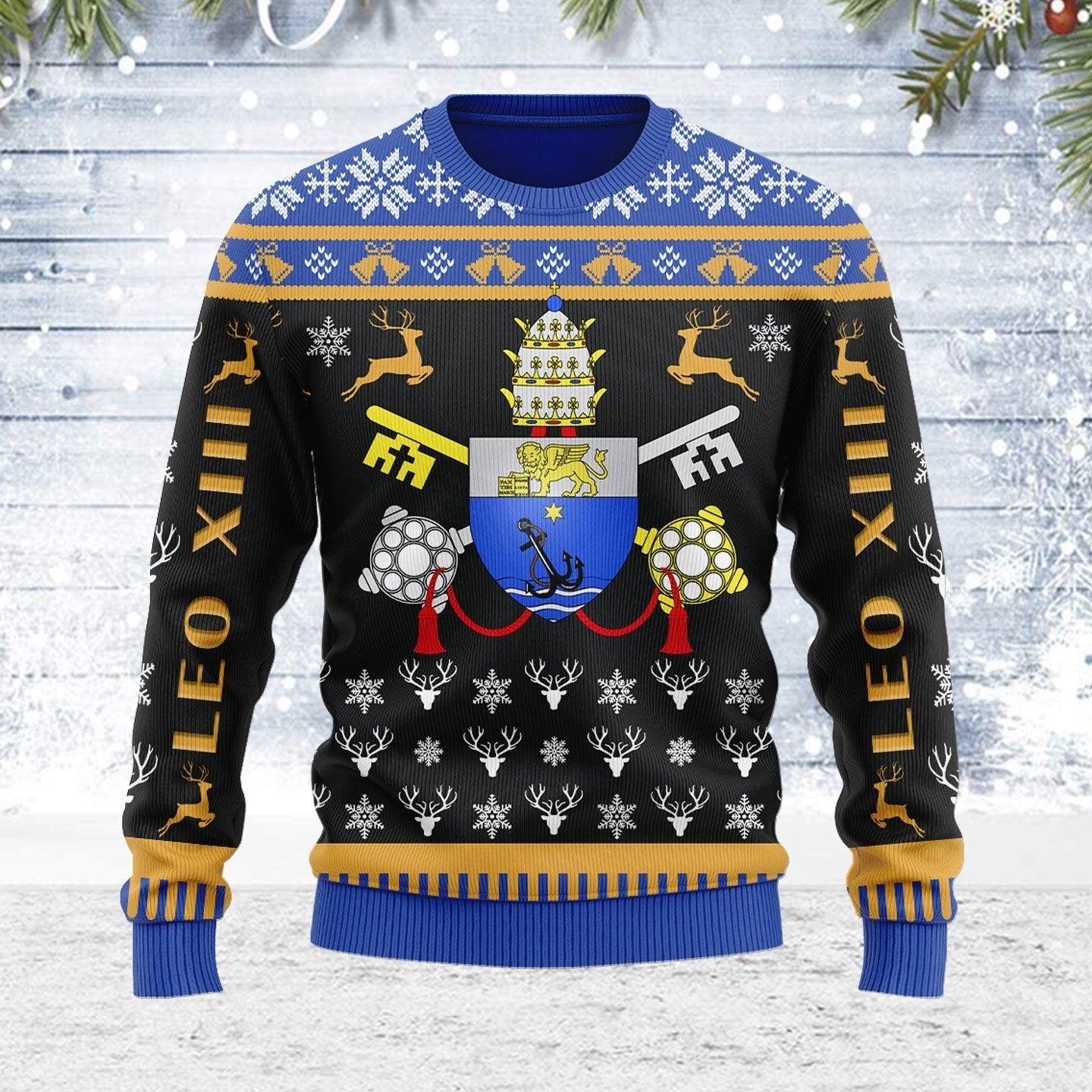 pope pius x coat of arms ugly christmas sweater gearhomie com