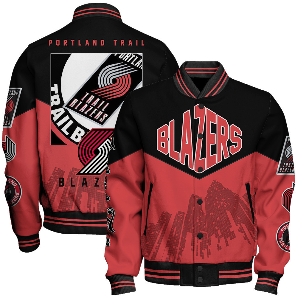 portland trail blazers nba baseball varsity jacket baseball jacket all over print stm v17 yv233