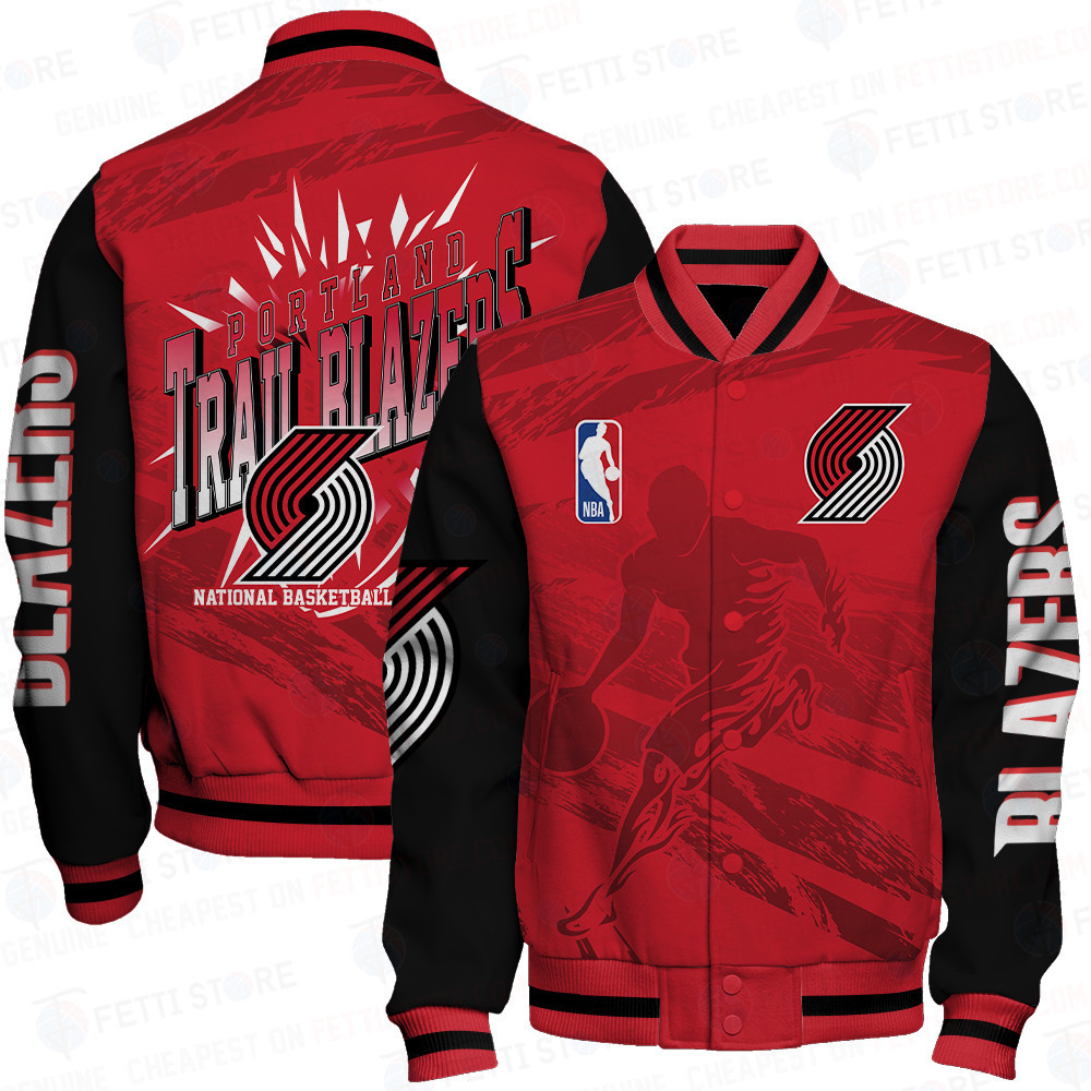 portland trail blazers nba print baseball varsity jacket baseball jacket all over print sfat v27 c39ow