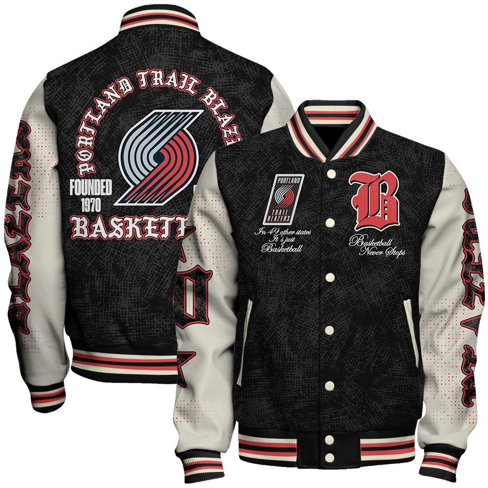 portland trail blazers team logo sport pattern style baseball varsity jacket baseball jacket all over print 7yrs3