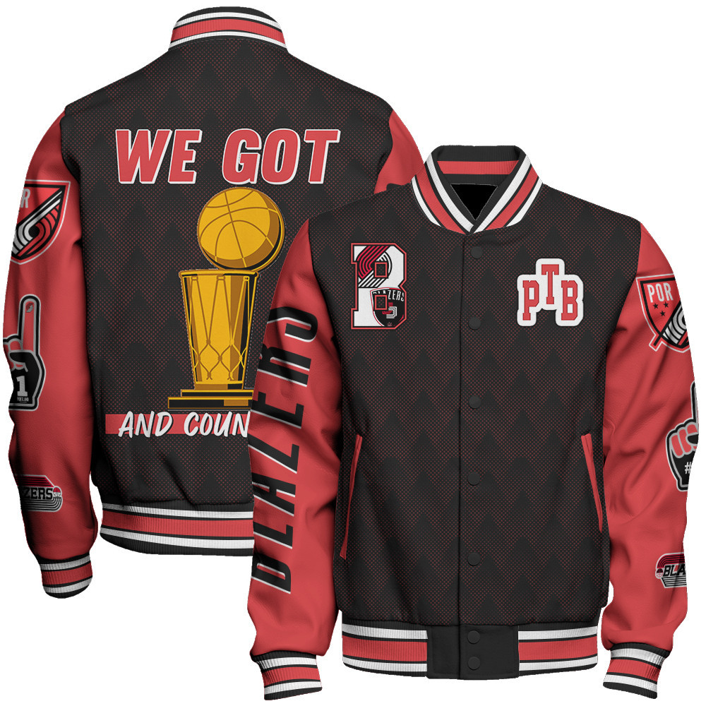 portland trail blazers team logo sport pattern trophy baseball varsity jacket baseball jacket all over print 0n4xo