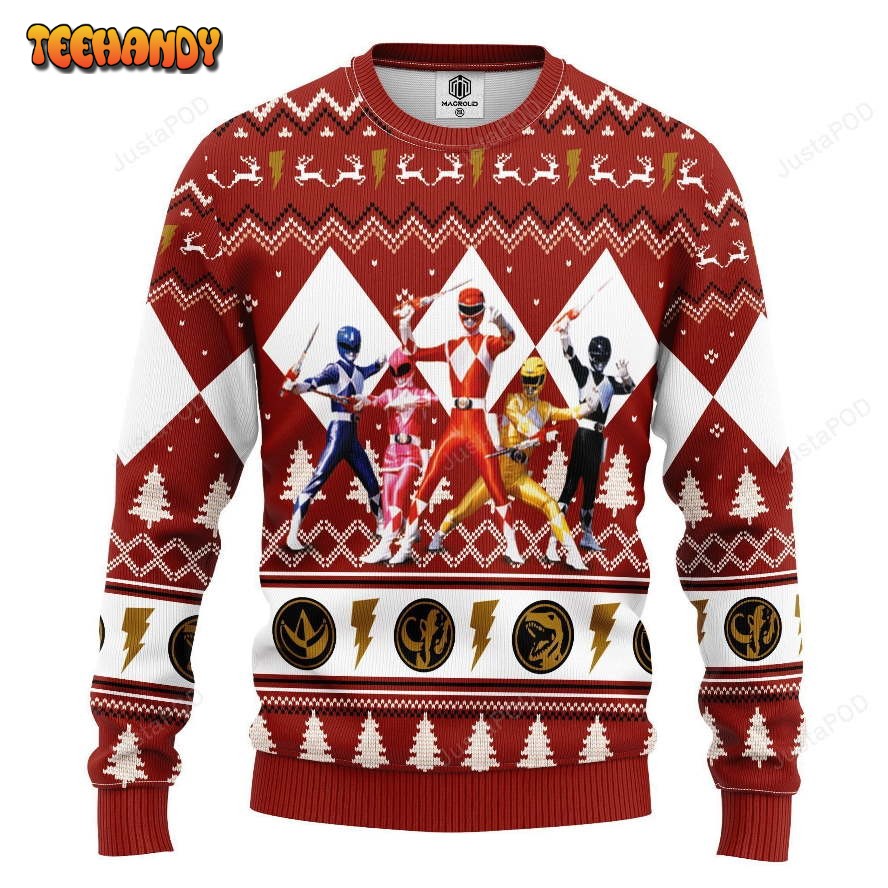 power ranger red ugly christmas sweater all over print sweatshirt ugly sweater l697s