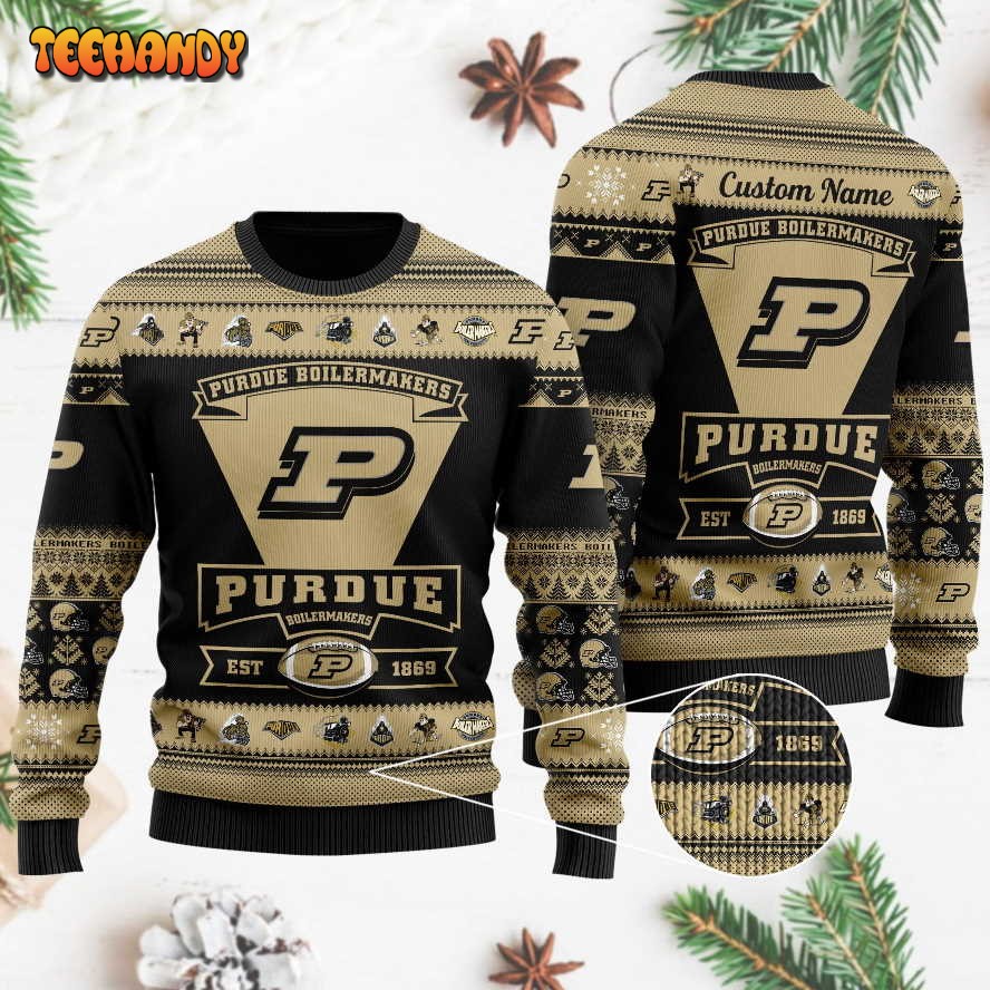 purdue boilermakers football team logo personalized ugly christmas sweater 2jjhc