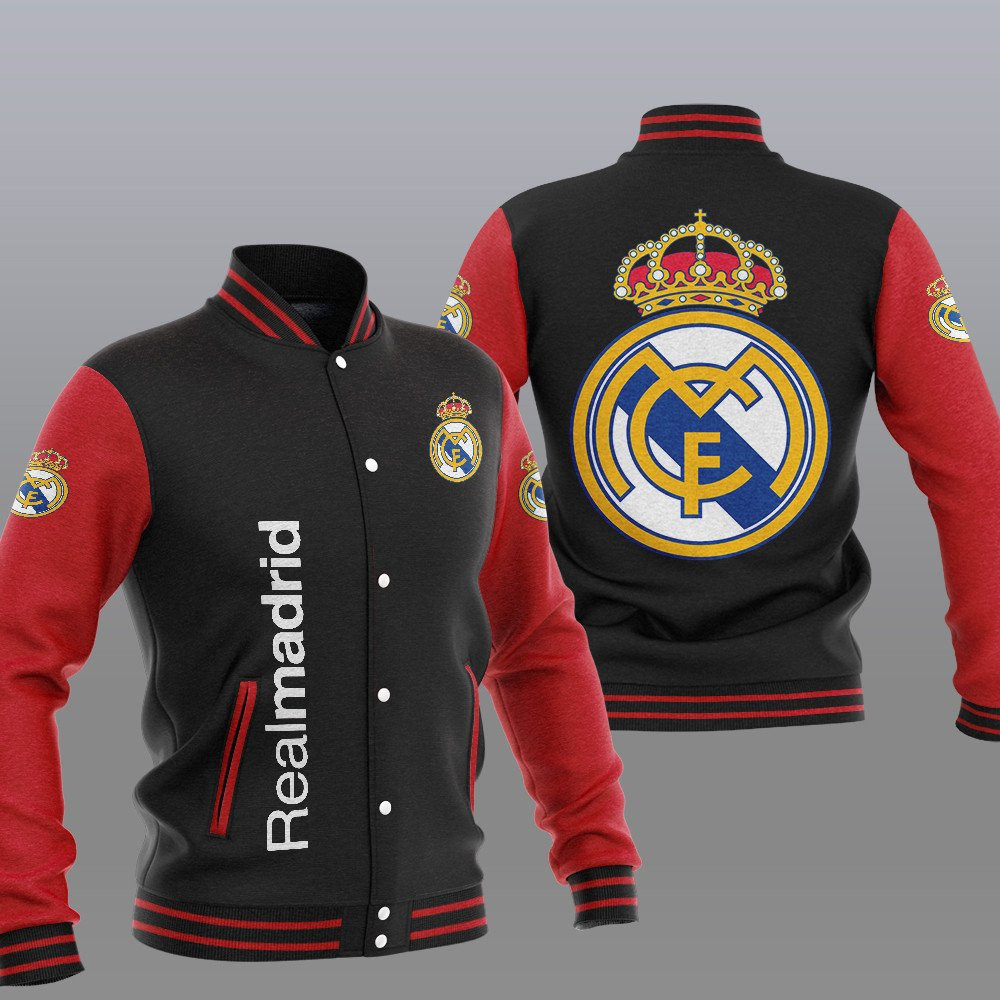 real madrid black red unisex baseball varsity jacket baseball jacket all over print jbuor