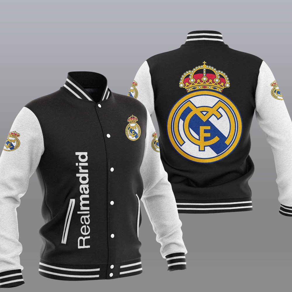 real madrid black unisex baseball varsity jacket baseball jacket all over print rsw6o