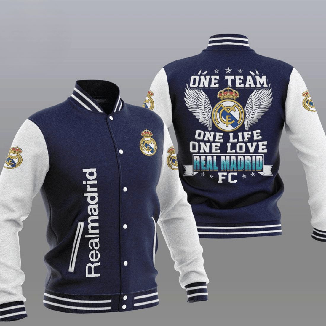 real madrid dark blue one team baseball varsity jacket baseball jacket all over print drzic