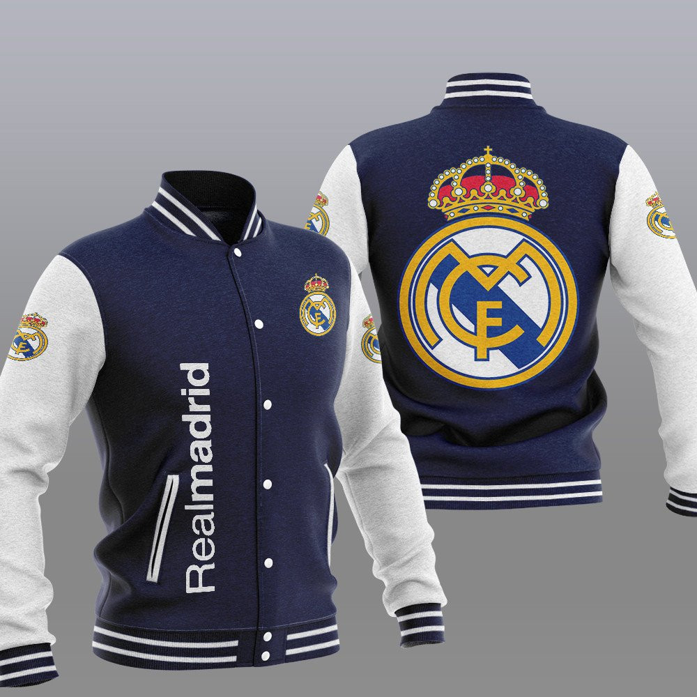 real madrid dark blue unisex baseball varsity jacket baseball jacket all over print ieblj