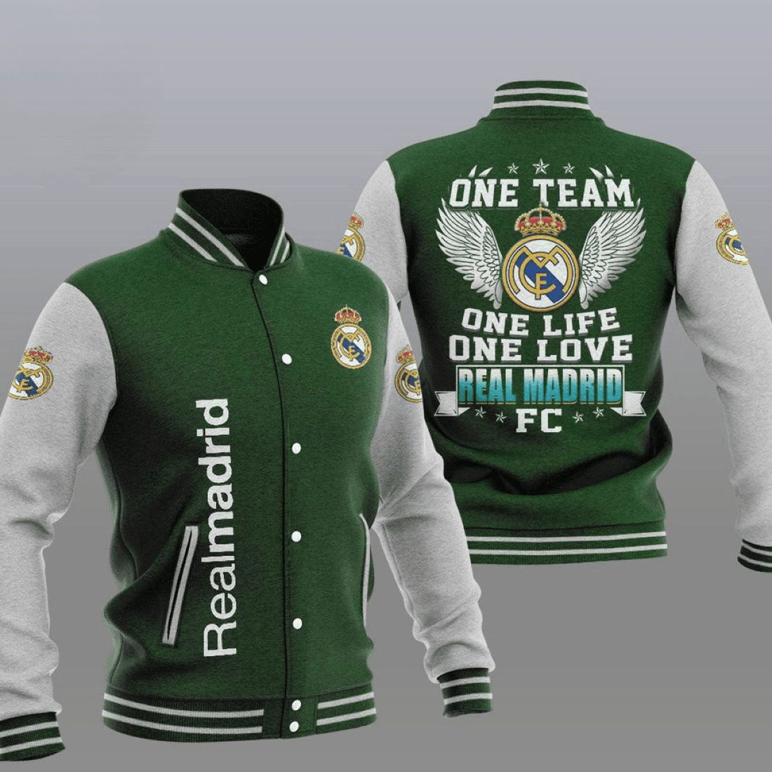 real madrid green one team baseball varsity jacket baseball jacket all over print p9nq3