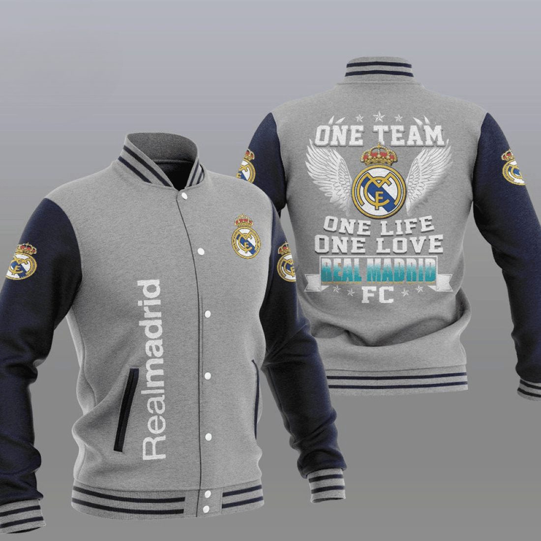 real madrid grey one team baseball varsity jacket baseball jacket all over print rgkzr