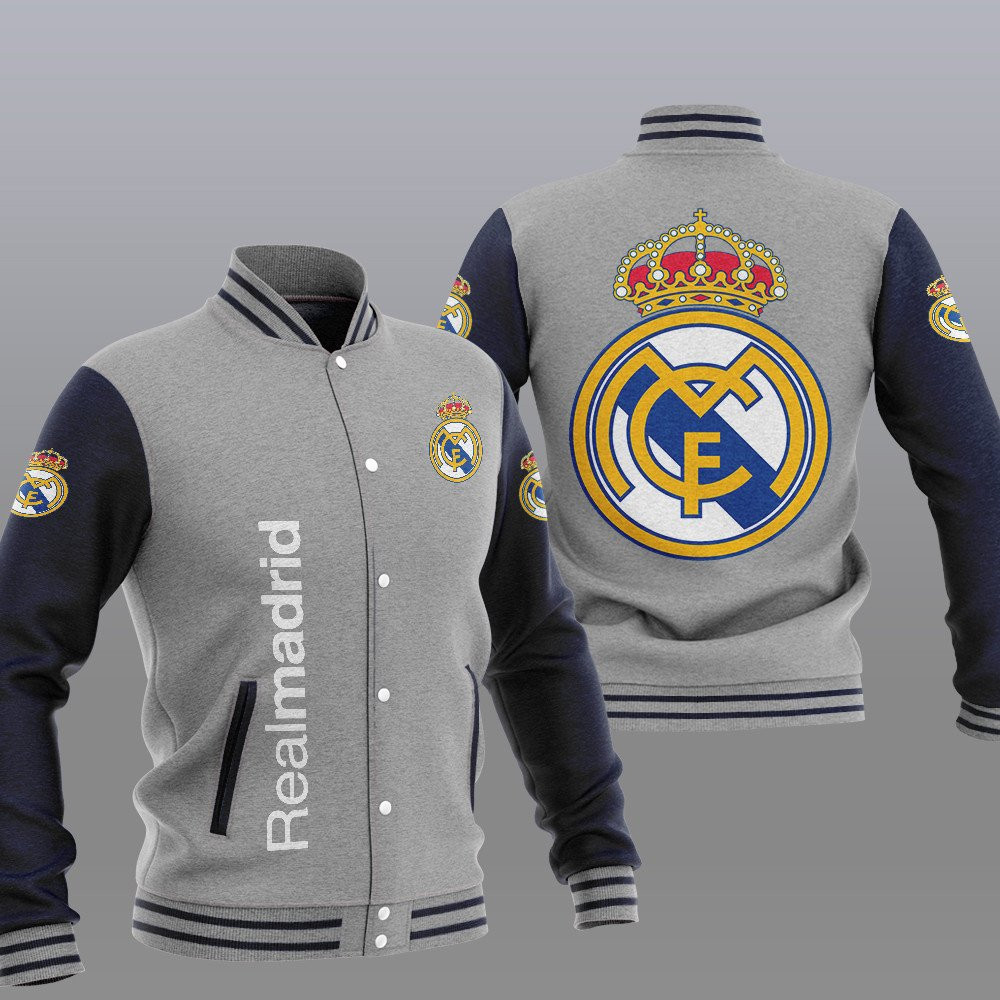 real madrid grey unisex baseball varsity jacket baseball jacket all over print rphi3