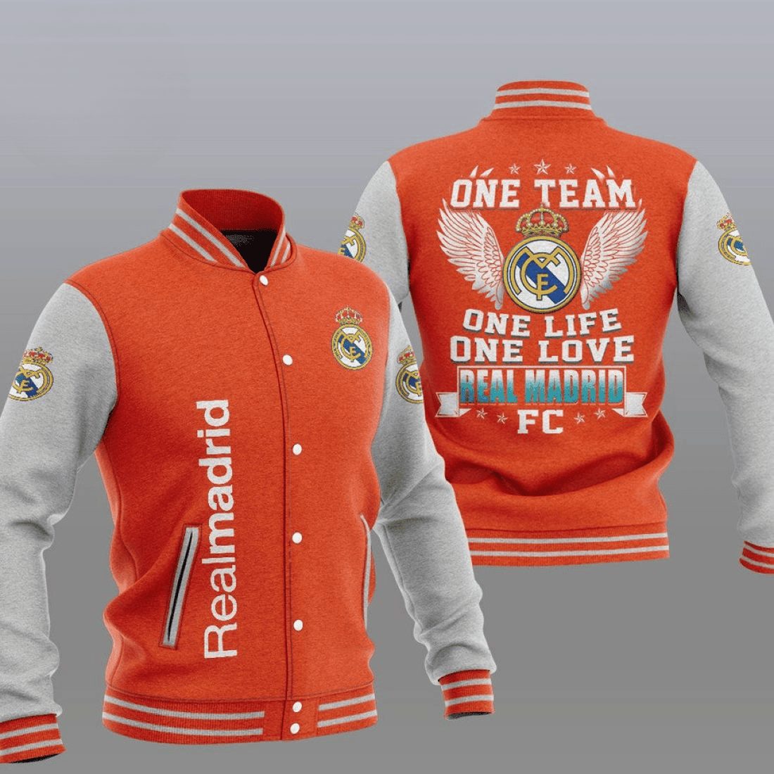 real madrid orange one team baseball varsity jacket baseball jacket all over print ih1kn