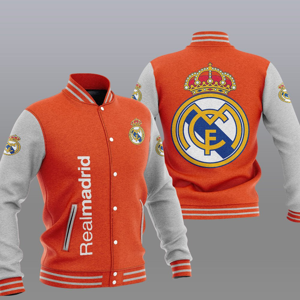 real madrid orange unisex baseball varsity jacket baseball jacket all over print d4lkv