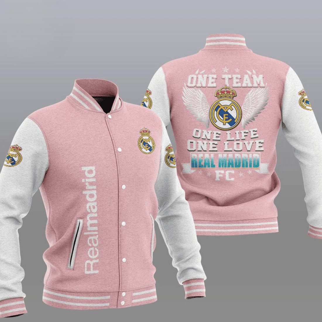 real madrid pink one team baseball varsity jacket baseball jacket all over print chlkh