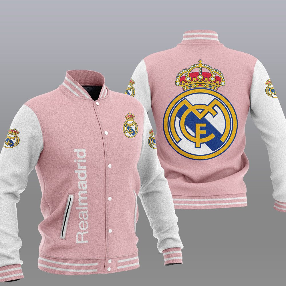 real madrid pink unisex baseball varsity jacket baseball jacket all over print 5jal0