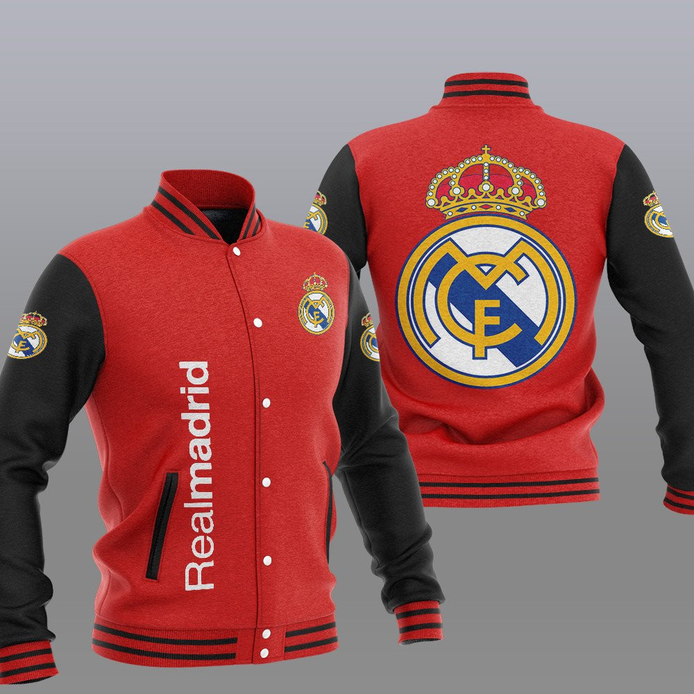 real madrid red black unisex baseball varsity jacket baseball jacket all over print toj7k