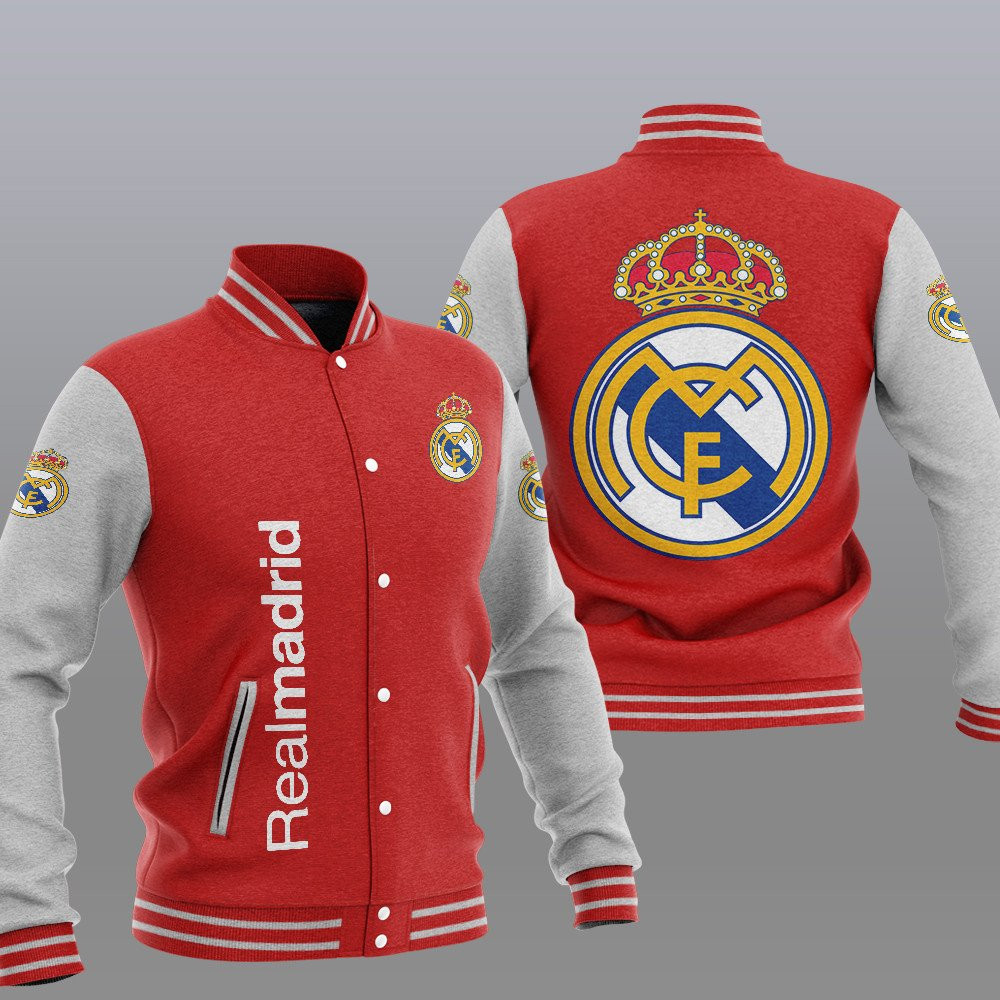 real madrid red grey unisex baseball varsity jacket baseball jacket all over print kapvk