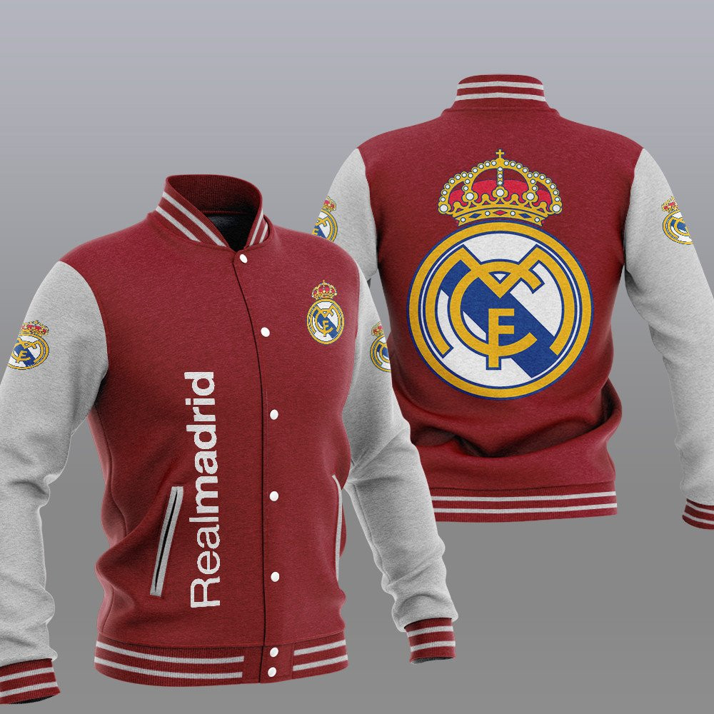 real madrid red grey unisex baseball varsity jacket baseball jacket all over print rmnxi