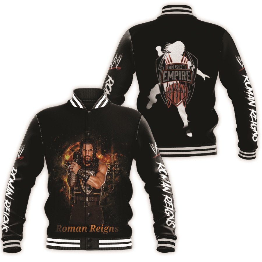 roman reigns from ashes to emprire wwe champion black 3d designed allover gift for roman reigns fans baseball jacket button up zipper hooded all over print 3r4ez