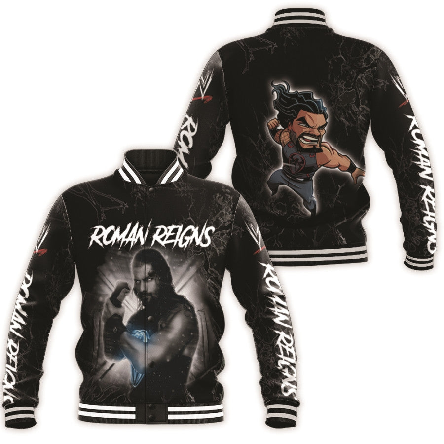 roman reigns the legend wwe professional wrestler black 3d designed allover gift for roman reigns fans baseball jacket button up zipper hooded all over print m1bvl