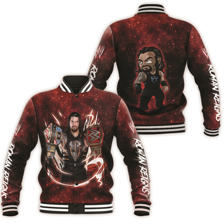 roman reigns wwe the king professional wrestler red 3d designed allover gift for roman reigns fans baseball jacket button up zipper hooded all over print meocf