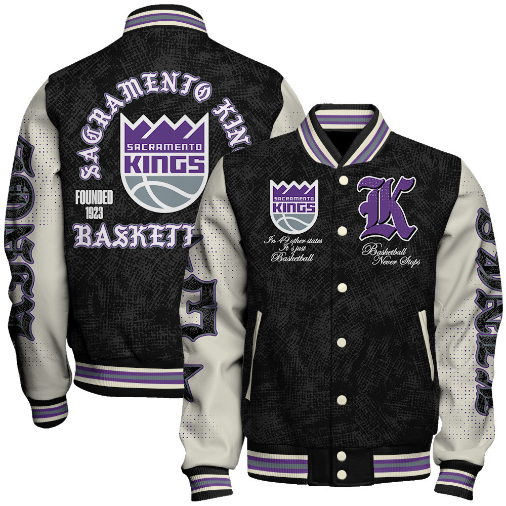 sacramento kings team logo sport pattern style baseball varsity jacket baseball jacket all over print n73ae